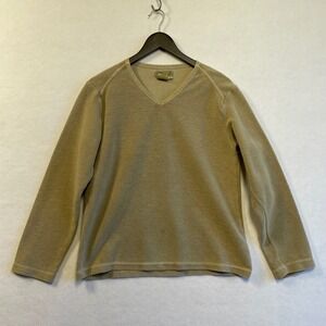 The Territory Ahead V-Neck Khaki Tan Cotton Flax Blend Shirt Size S Unisex